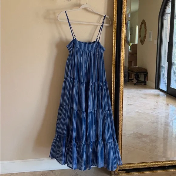 $650 Mes Demoiselles Eva ParisStripe Tiered Maxi Midi Dress Blue...